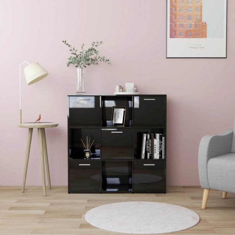 Boekenkast 90x30x90 cm spaanplaat hoogglans zwart