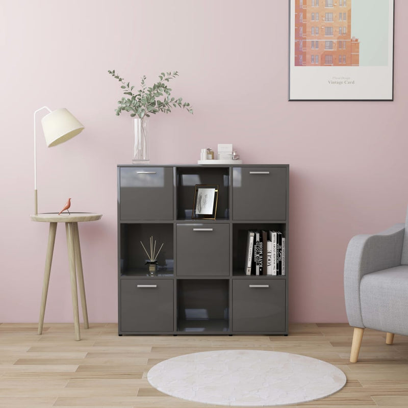 Boekenkast 90x30x90 cm spaanplaat hoogglans grijs