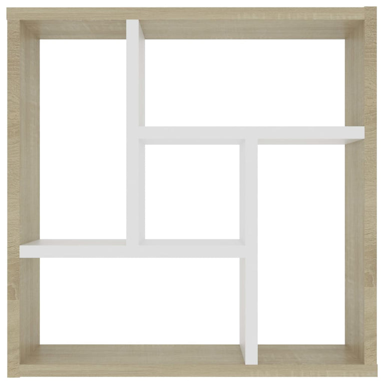 Wandschap 45,1x16x45,1 cm spaanplaat wit en sonoma eikenkleurig