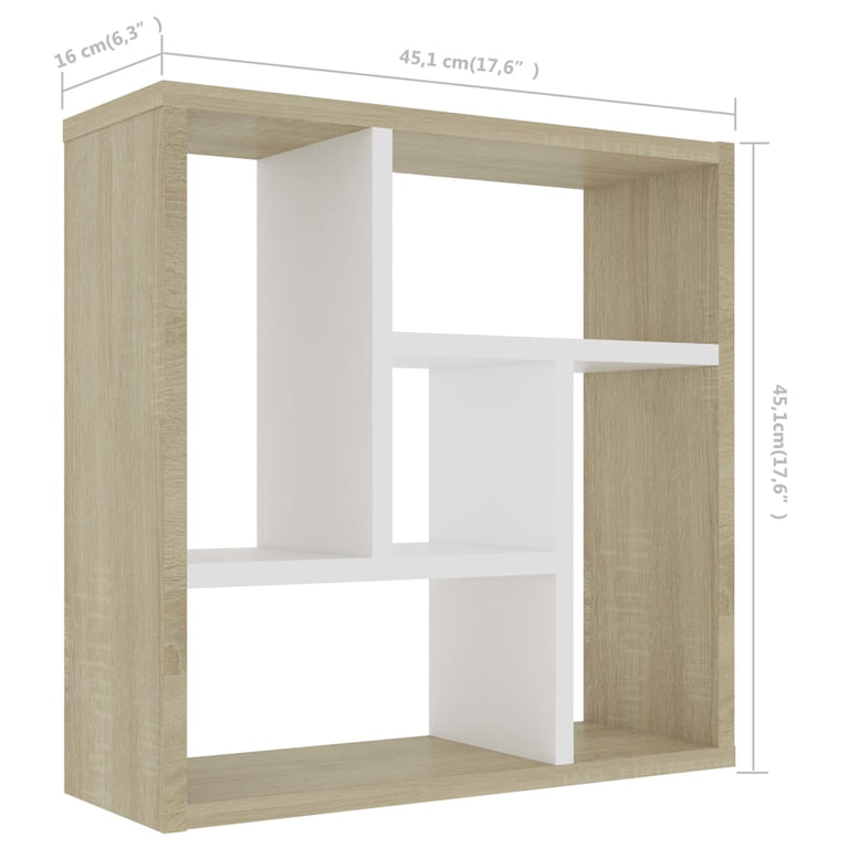 Wandschap 45,1x16x45,1 cm spaanplaat wit en sonoma eikenkleurig