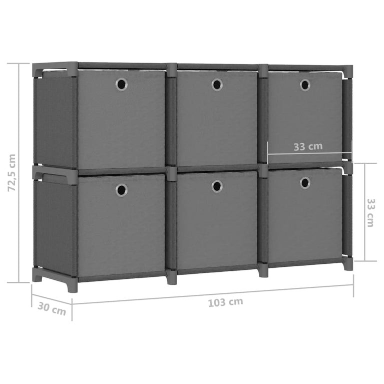 Kast met 6 vakken met boxen 103x30x72,5 cm stof grijs MeubelReus