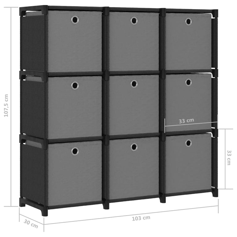 Kast met 9 vakken met boxen 103x30x107,5 cm stof zwart MeubelReus