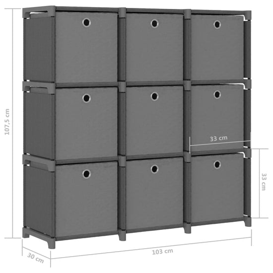 Kast met 9 vakken met boxen 103x30x107,5 cm stof grijs MeubelReus