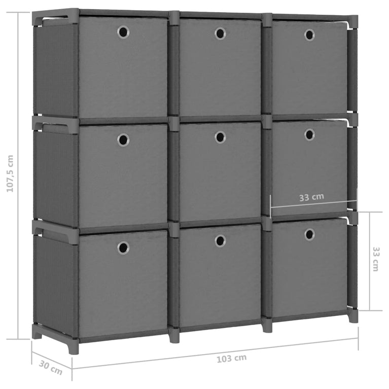 Kast met 9 vakken met boxen 103x30x107,5 cm stof grijs MeubelReus