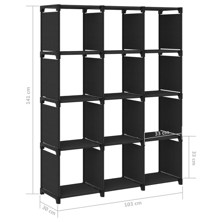 Kast met 12 vakken 103x30x141 cm stof zwart MeubelReus