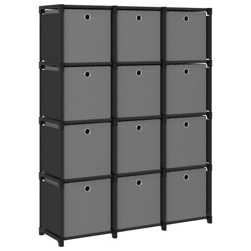 Kast met 12 vakken met boxen 103x30x141 cm stof zwart MeubelReus