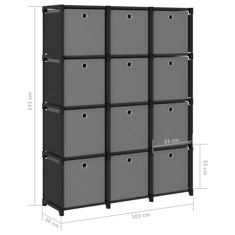 Kast met 12 vakken met boxen 103x30x141 cm stof zwart MeubelReus