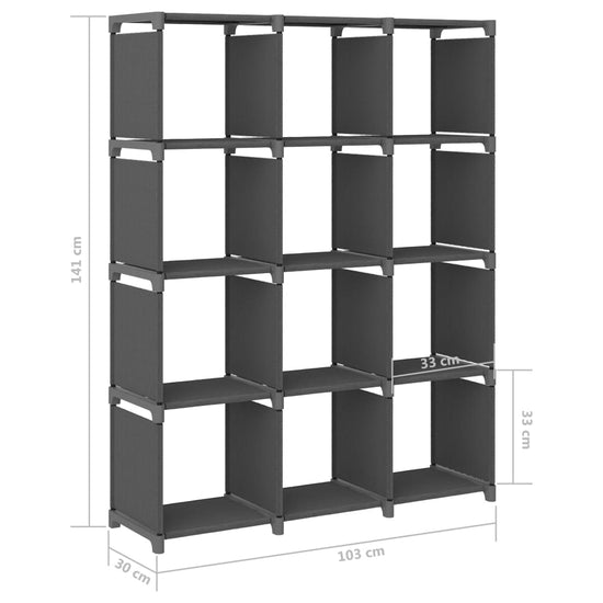 Kast met 12 vakken 103x30x141 cm stof grijs MeubelReus