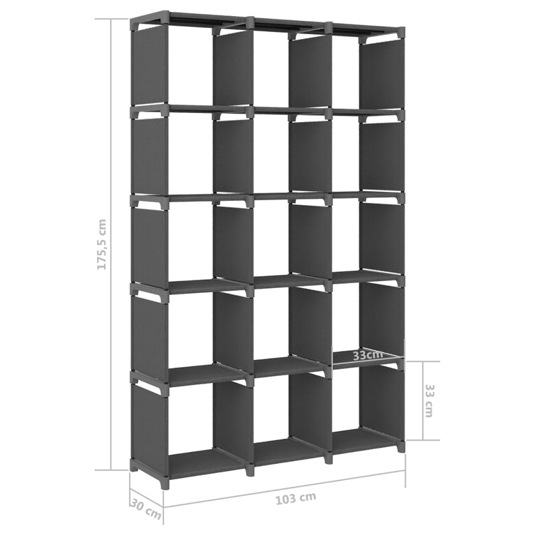 Kast met 15 vakken 103x30x175,5 cm stof grijs MeubelReus