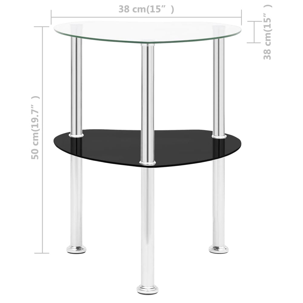 Bijzettafel 2-laags 38x38x50 cm gehard glas transparant zwart MeubelReus