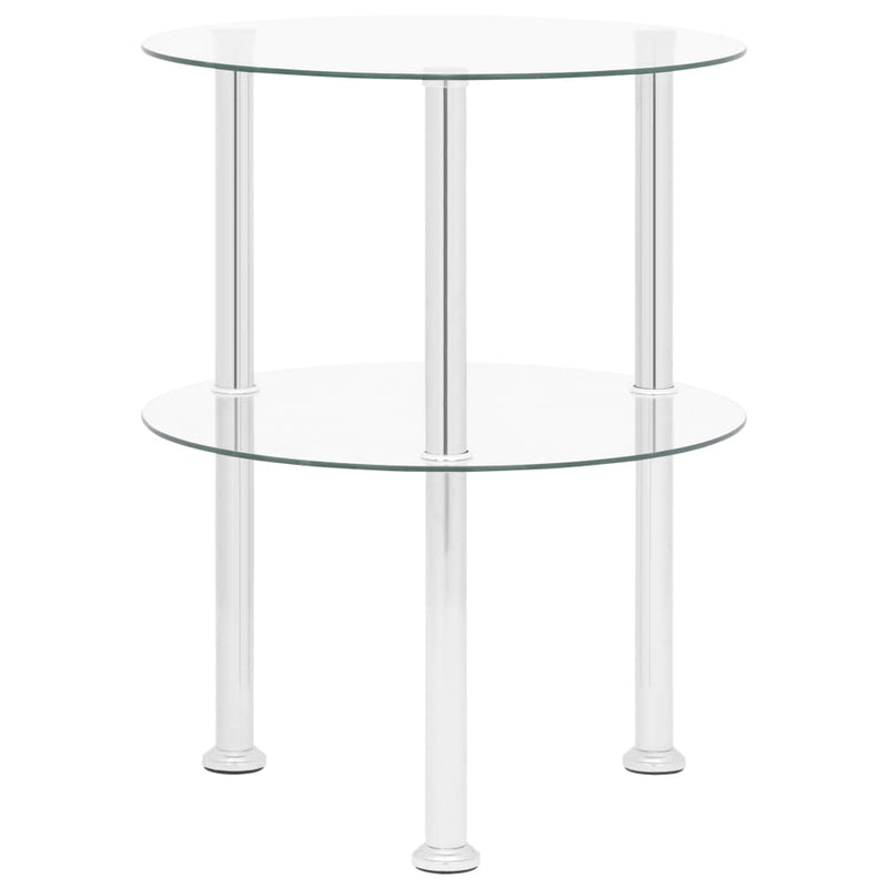 Bijzettafel 2-laags 38 cm gehard glas transparant