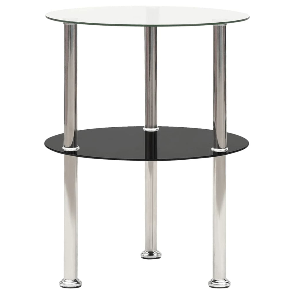 Bijzettafel 2-laags 38 cm gehard glas transparant en zwart MeubelReus