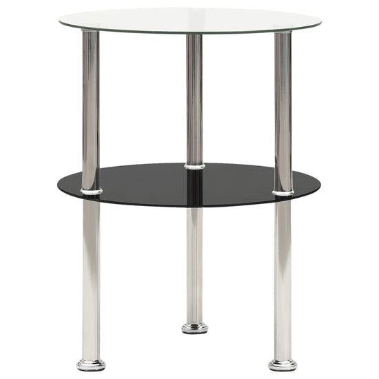 Bijzettafel 2-laags 38 cm gehard glas transparant en zwart MeubelReus