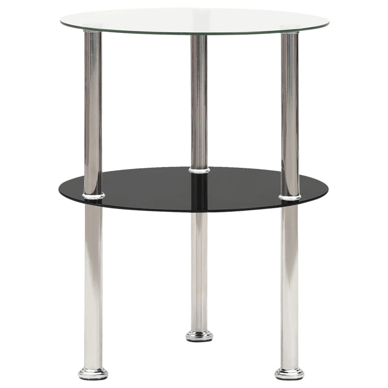 Bijzettafel 2-laags 38 cm gehard glas transparant en zwart MeubelReus