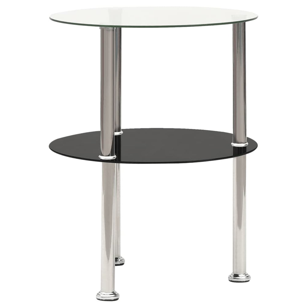 Bijzettafel 2-laags 38 cm gehard glas transparant en zwart MeubelReus