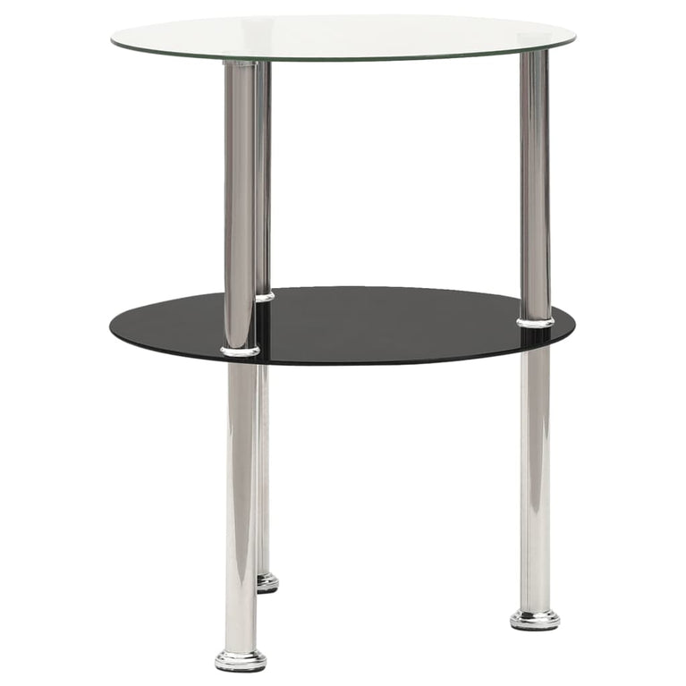 Bijzettafel 2-laags 38 cm gehard glas transparant en zwart MeubelReus