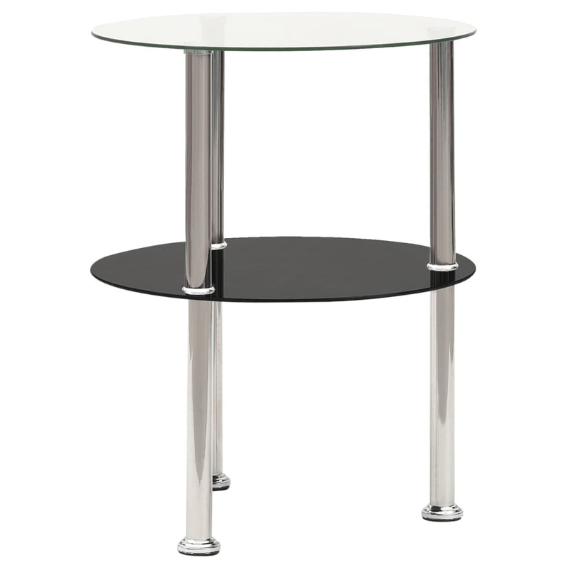 Bijzettafel 2-laags 38 cm gehard glas transparant en zwart MeubelReus