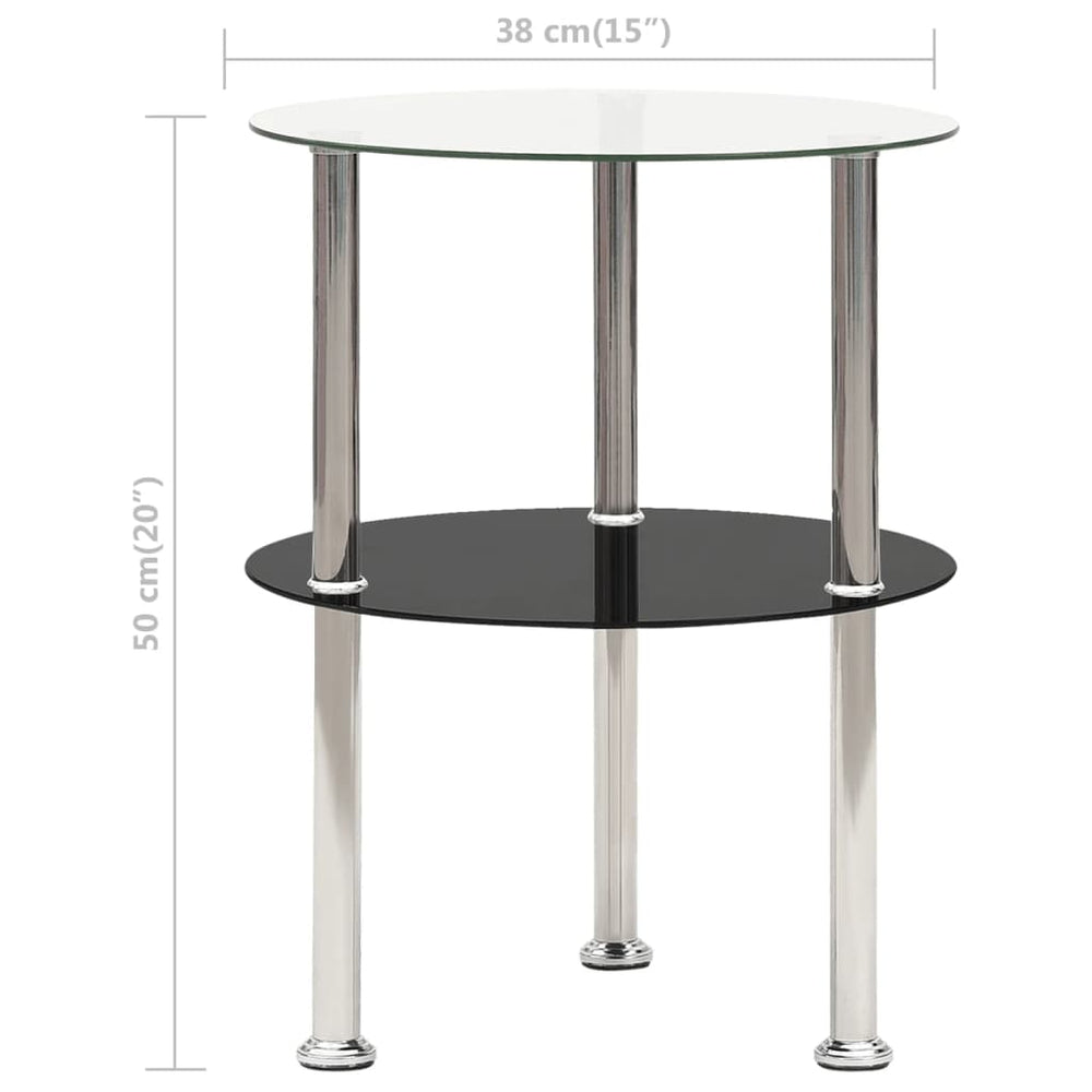 Bijzettafel 2-laags 38 cm gehard glas transparant en zwart MeubelReus