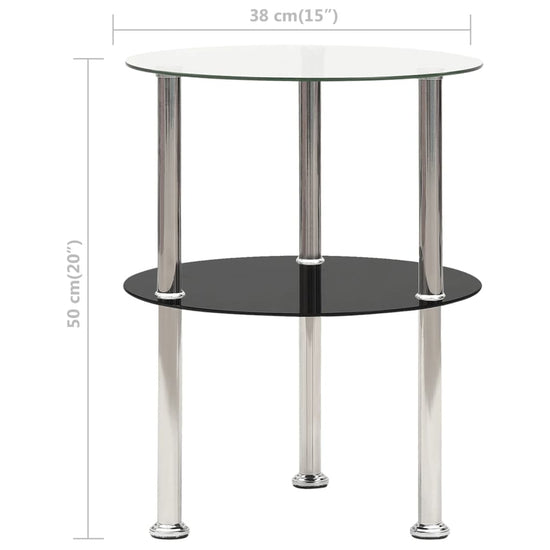 Bijzettafel 2-laags 38 cm gehard glas transparant en zwart MeubelReus