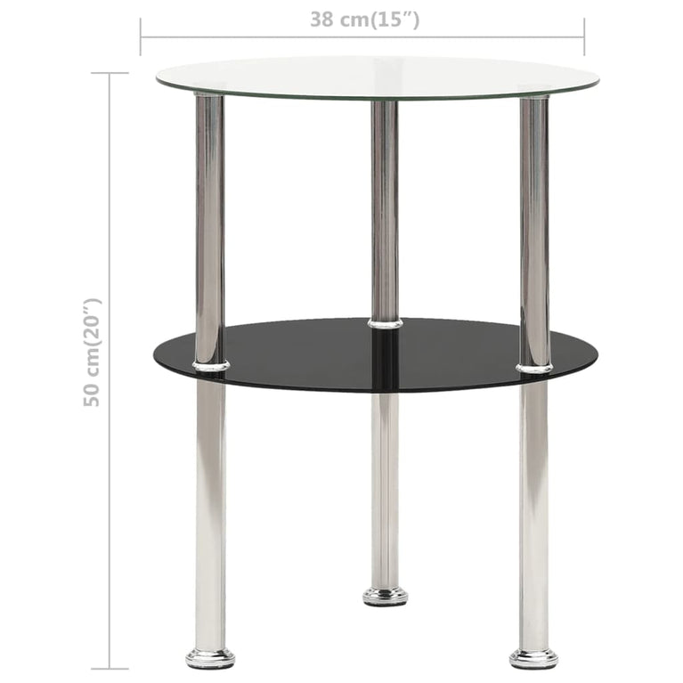 Bijzettafel 2-laags 38 cm gehard glas transparant en zwart MeubelReus