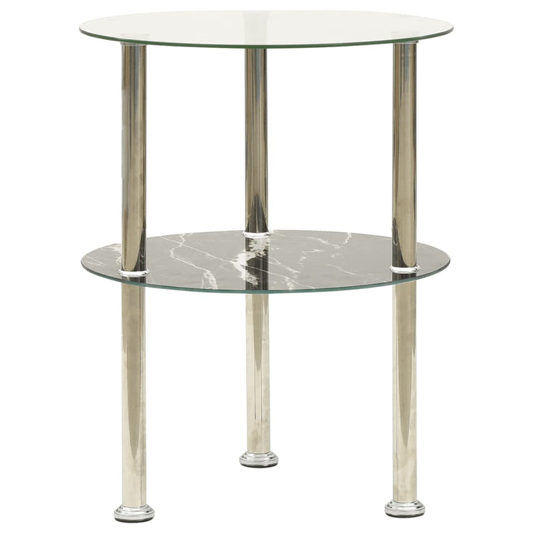 Bijzettafel 2-laags 38 cm gehard glas transparant en zwart
