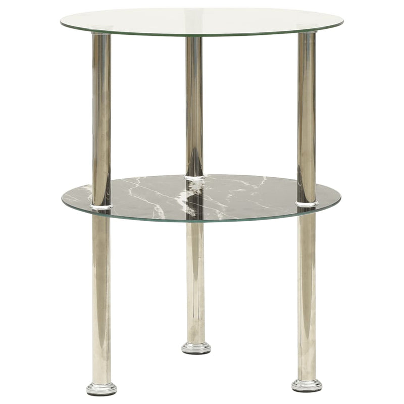 Bijzettafel 2-laags 38 cm gehard glas transparant en zwart