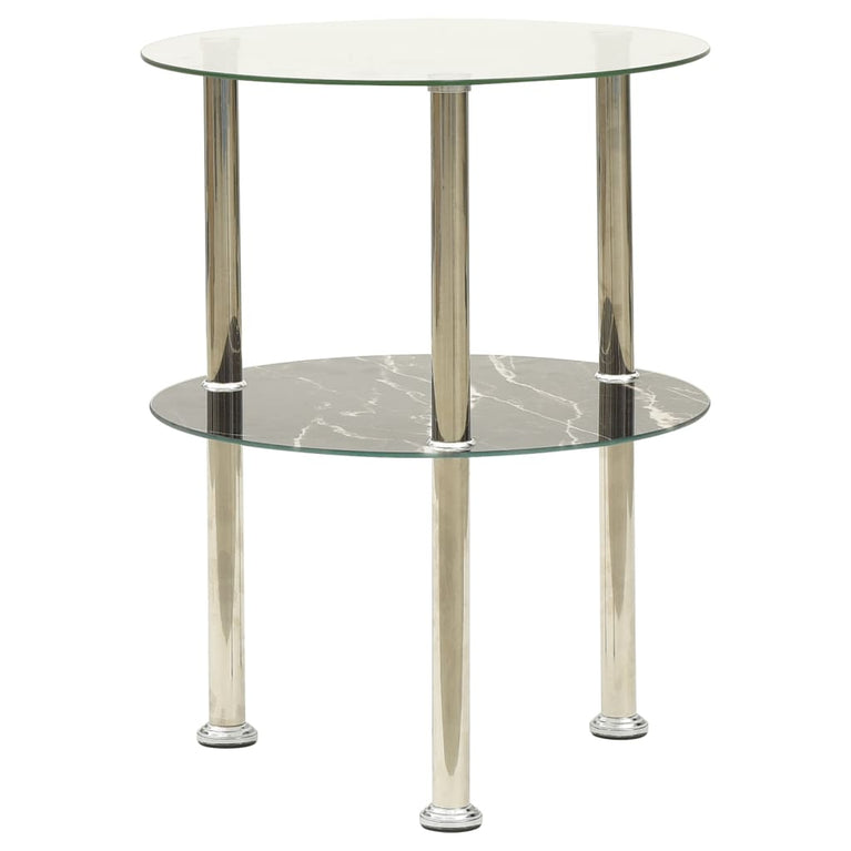 Bijzettafel 2-laags 38 cm gehard glas transparant en zwart