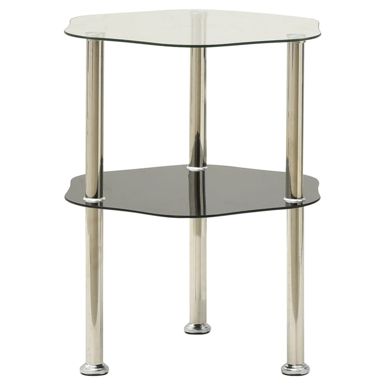 Bijzettafel 2-laags 38x38x50 cm gehard glas transparant zwart MeubelReus