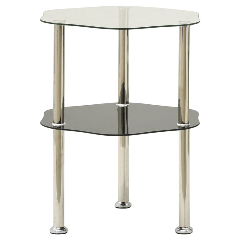 Bijzettafel 2-laags 38x38x50 cm gehard glas transparant zwart MeubelReus
