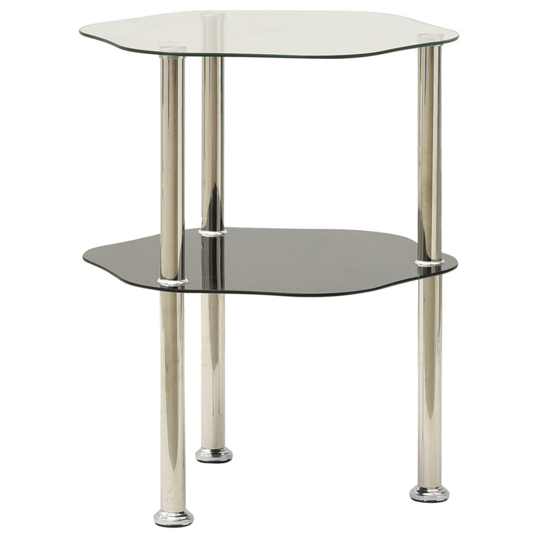Bijzettafel 2-laags 38x38x50 cm gehard glas transparant zwart MeubelReus