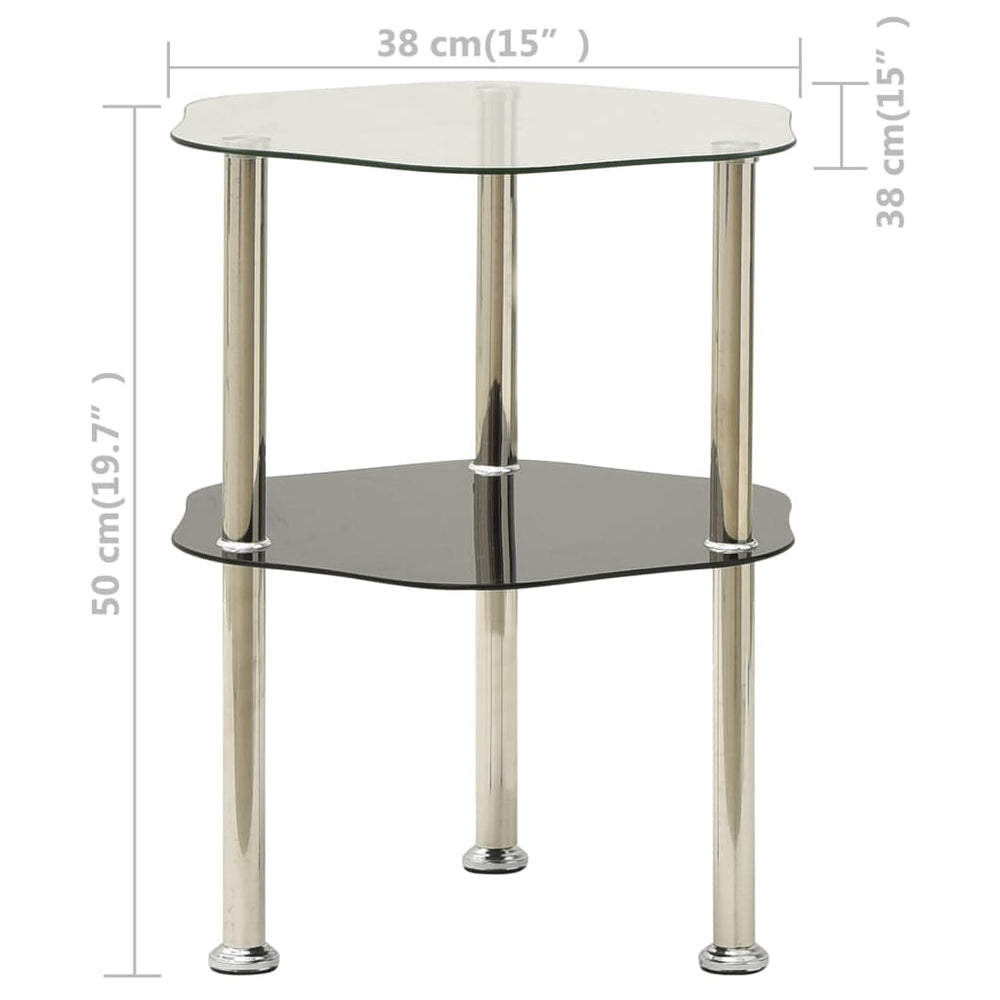 Bijzettafel 2-laags 38x38x50 cm gehard glas transparant zwart MeubelReus