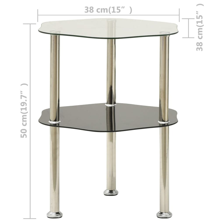 Bijzettafel 2-laags 38x38x50 cm gehard glas transparant zwart MeubelReus