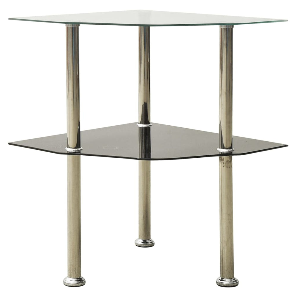 Bijzettafel 2-laags 38x38x50 cm gehard glas transparant zwart MeubelReus