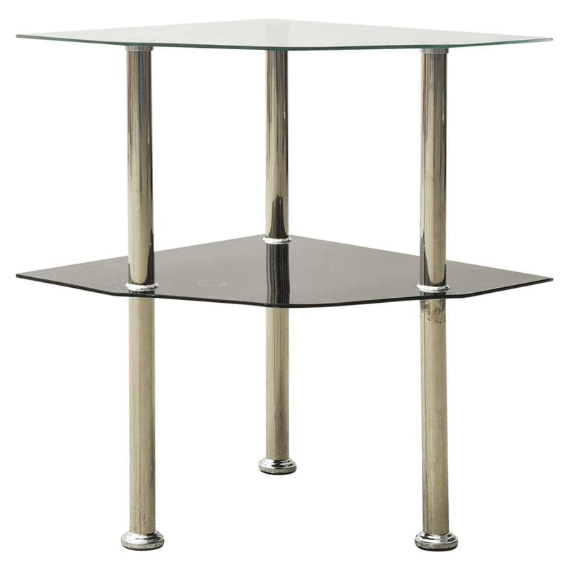 Bijzettafel 2-laags 38x38x50 cm gehard glas transparant zwart MeubelReus