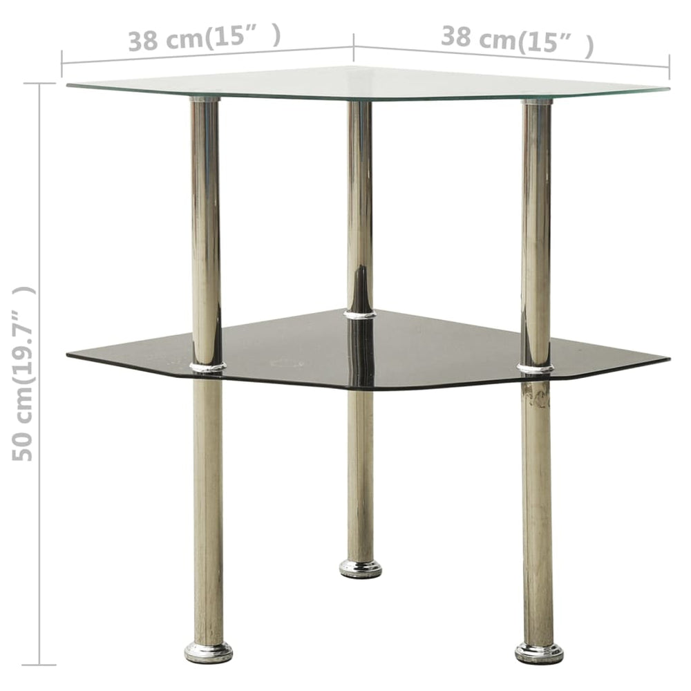 Bijzettafel 2-laags 38x38x50 cm gehard glas transparant zwart MeubelReus
