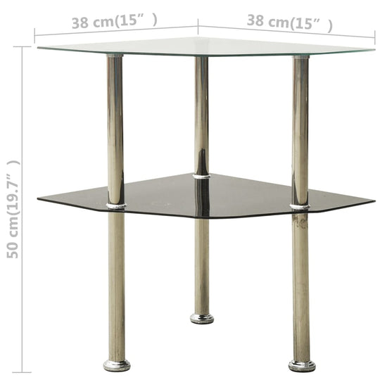 Bijzettafel 2-laags 38x38x50 cm gehard glas transparant zwart MeubelReus
