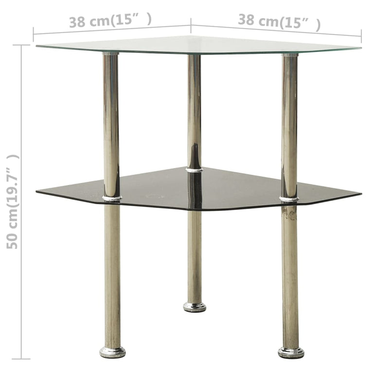Bijzettafel 2-laags 38x38x50 cm gehard glas transparant zwart MeubelReus