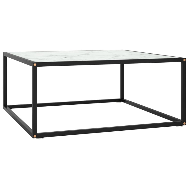 Salontafel met wit marmerglas 80x80x35 cm zwart MeubelReus