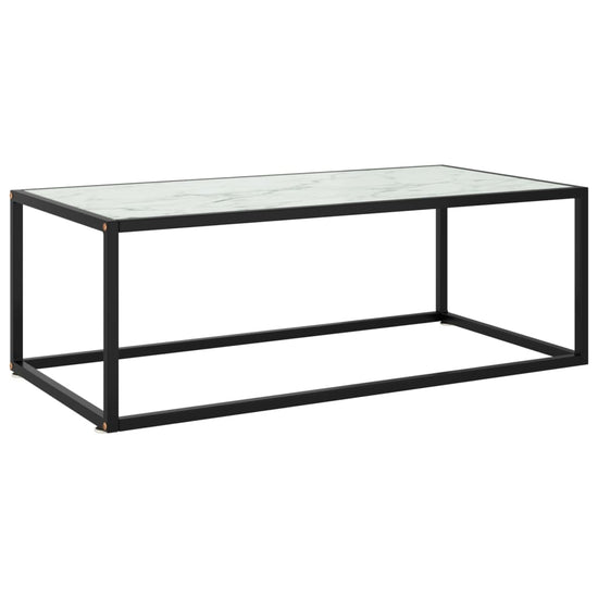 Salontafel met wit marmerglas 100x50x35 cm zwart MeubelReus