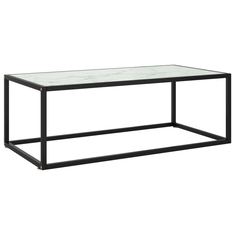 Salontafel met wit marmerglas 100x50x35 cm zwart MeubelReus