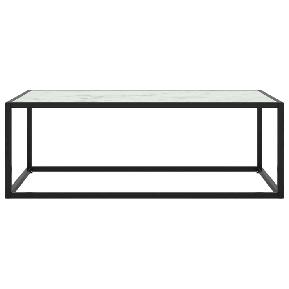 Salontafel met wit marmerglas 100x50x35 cm zwart MeubelReus