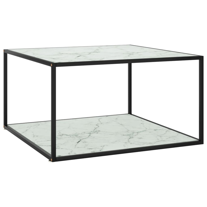 Salontafel met wit marmerglas 90x90x50 cm zwart MeubelReus