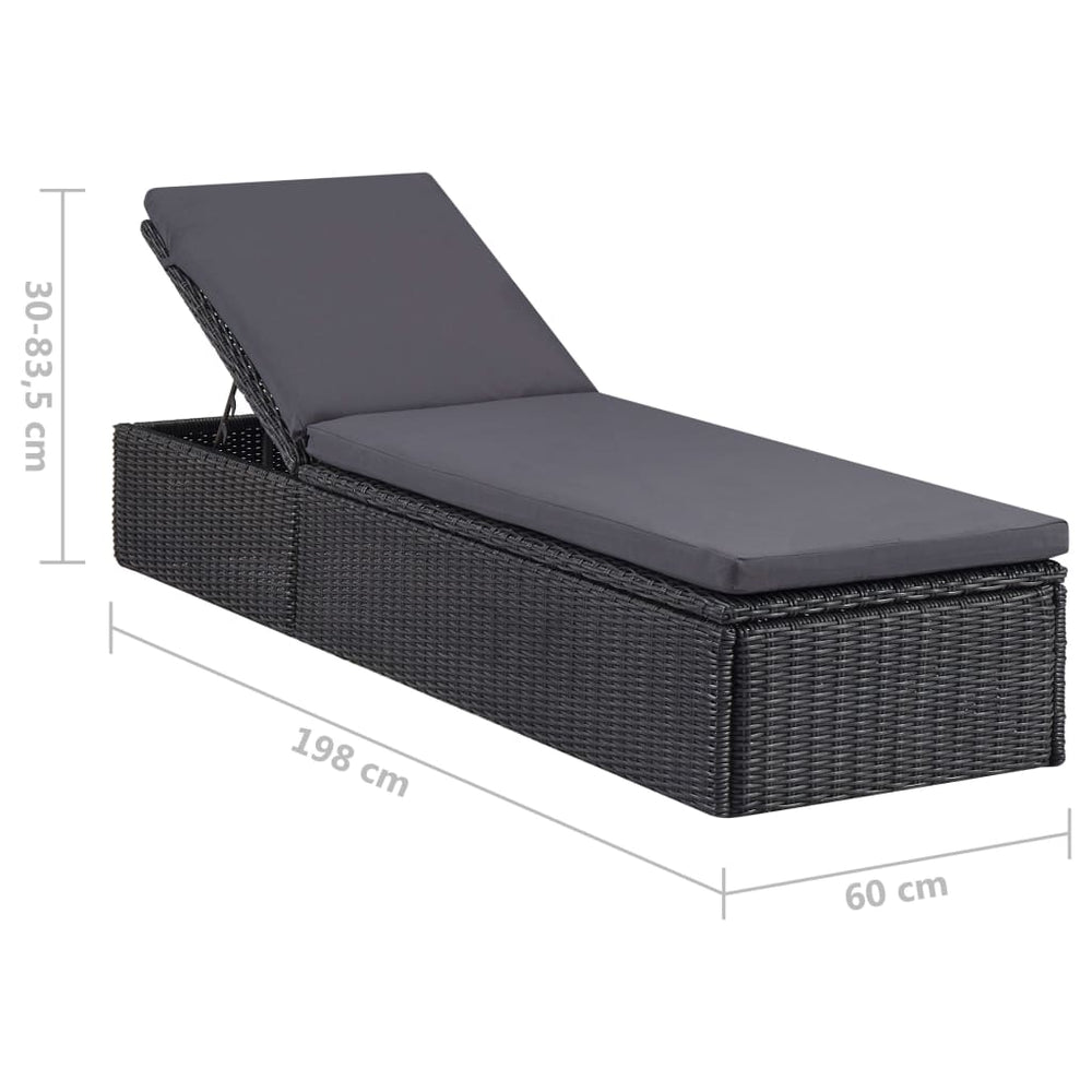 Ligbed poly rattan zwart en donkergrijs MeubelReus