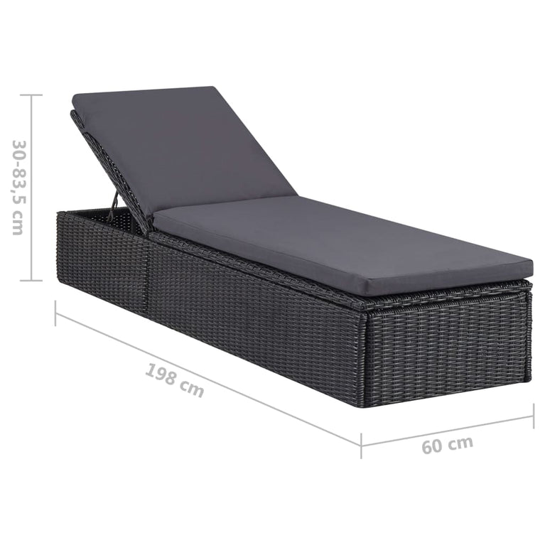Ligbed poly rattan zwart en donkergrijs MeubelReus