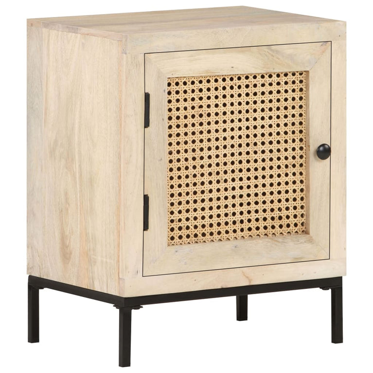 Nachtkastje 40x30x50 cm massief mangohout en natuurlijk riet MeubelReus