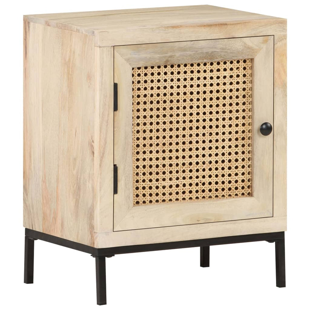 Nachtkastje 40x30x50 cm massief mangohout en natuurlijk riet MeubelReus