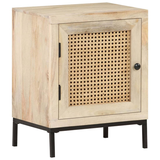 Nachtkastje 40x30x50 cm massief mangohout en natuurlijk riet MeubelReus