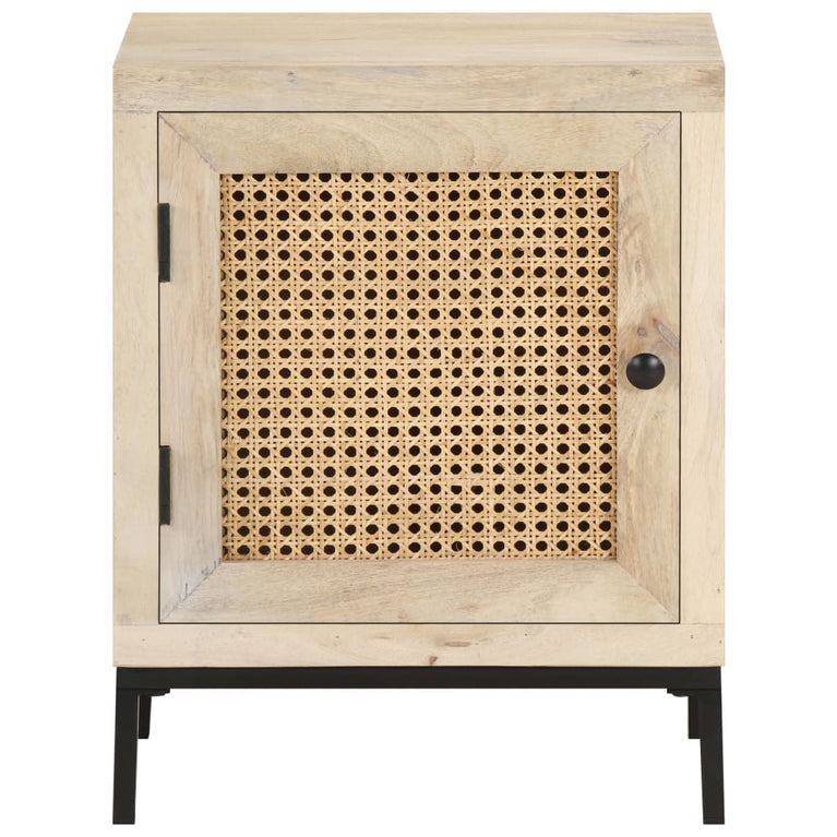 Nachtkastje 40x30x50 cm massief mangohout en natuurlijk riet MeubelReus