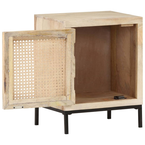 Nachtkastje 40x30x50 cm massief mangohout en natuurlijk riet MeubelReus