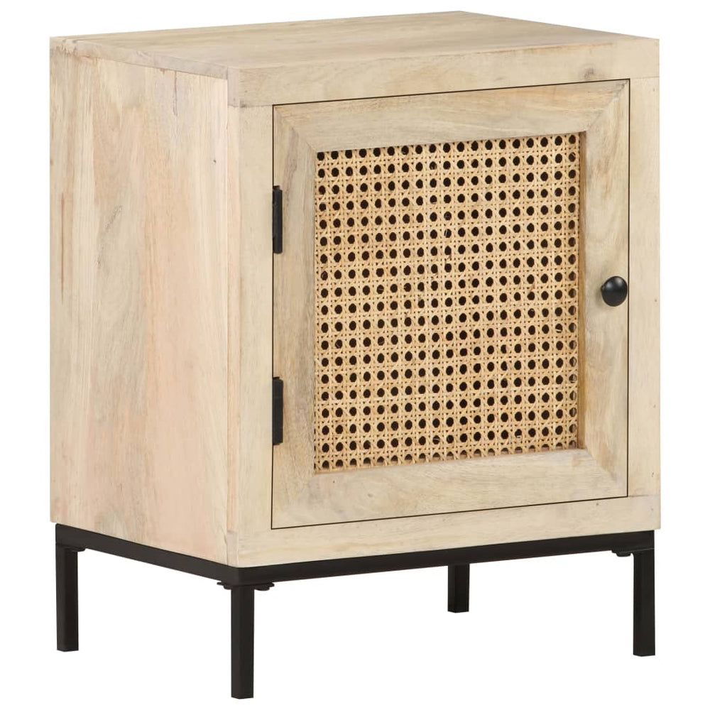Nachtkastje 40x30x50 cm massief mangohout en natuurlijk riet MeubelReus